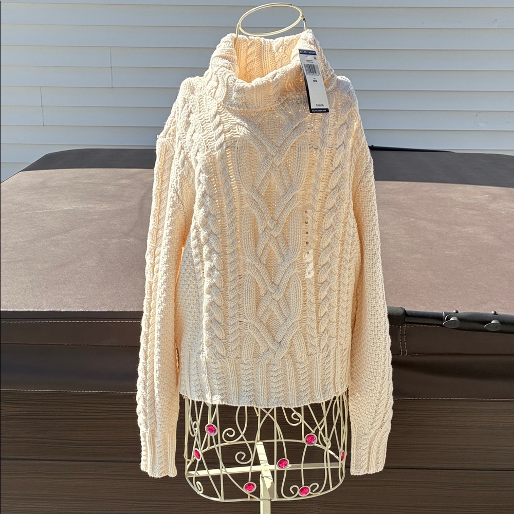 Ralph Lauren Cozy Cable Knit Turtleneck Sweater - Cream new with tags
